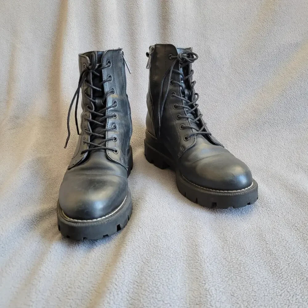 SAM EDELMAN GARRET Shoes Boots Womens 8 Combat Leather Lace Up Inner Zip Motor - Picture 2 of 14